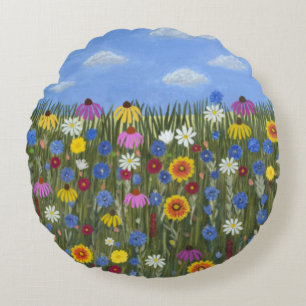 Wilde Blumen mit Gänseblümchen Rundes Kissen