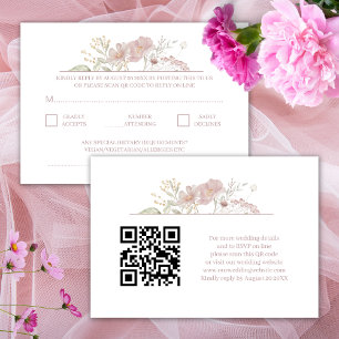 Wilde Blumen Moderne weiße Hochzeit QR-Code RSVP Begleitkarte