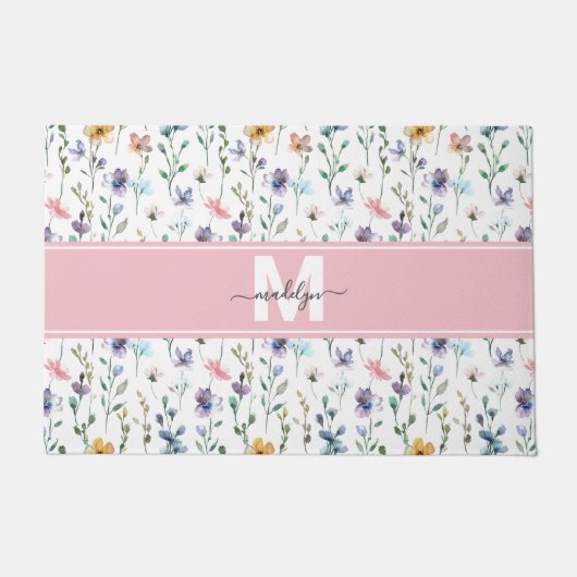 Wilde-Blumen-Monogramm Fußmatte (Vorderseite)