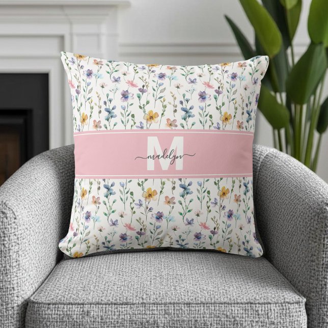 Wilde-Blumen-Monogramm Kissen (Wildflower Monogram Throw Pillow )