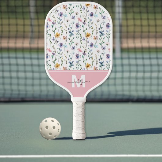 Wilde-Blumen-Monogramm Pickleball Schläger