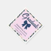Wilde Blumen Navy Blau Gingham-Schleife Abschlussf Serviette (Ecke)