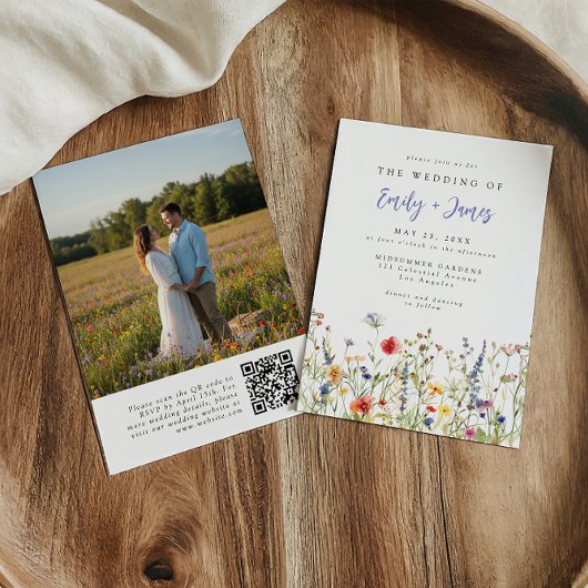 Wilde-Blumen-QR-Code-Foto-Hochzeitseinladung Einladung