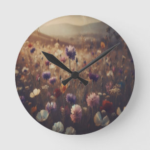 "Wilde Blumen" Retro, Moody, Runde Wanduhr