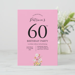 Wilde Blumen Rosa 60. Geburtstag Einladung