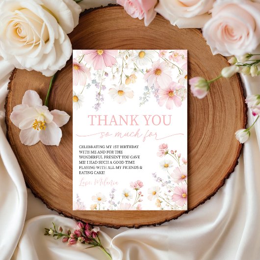 Wilde-Blumen-Rosa-Blumen-Dankeskarten Einladung