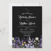 Wilde Blumen Rustikale Boho Schwarze Hochzeit Einladung (Vorderseite)