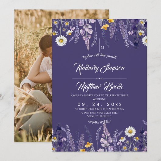 Wilde Blumen Rustikale Gartenhochzeit Einladung (Vorne/Hinten)