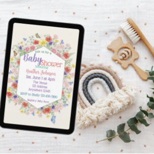 Wilde-Blumen-Schmetterling-Sechseck-Baby-Party Einladung