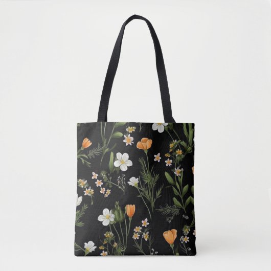Wilde Blumen schwarzer Hintergrund Tasche (Vorderseite)