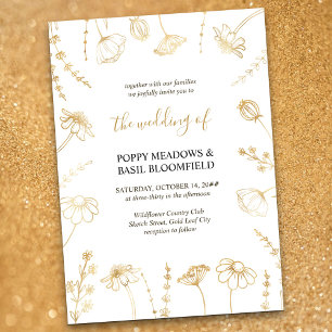 Wilde-Blumen-Skizze Goldene Blumen Elegante Hochze Einladung