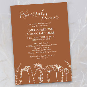 Wilde-Blumen-Skizze Orange Hochzeitsprobe-Dinner Einladung