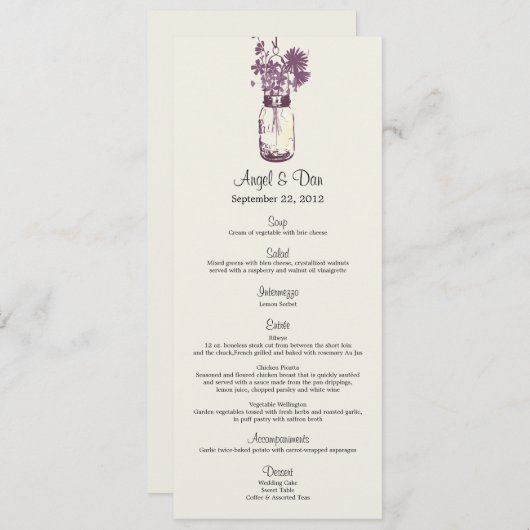 Wilde Blumen u. Maurer-Glas-Menü-Karte Menükarte (Vorne/Hinten)