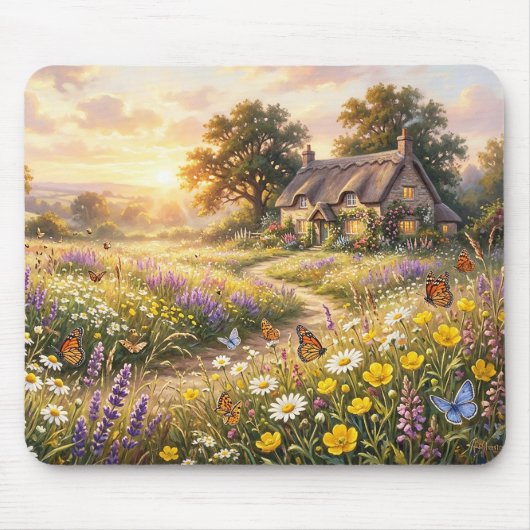 Wilde Blumen und ein süßes Cottage Mousepad (Vorne)