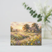 Wilde Blumen und ein süßes Cottage Postkarte (Stehend Vorderseite)