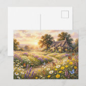 Wilde Blumen und ein süßes Cottage Postkarte (Vorne/Hinten)