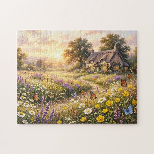 Wilde Blumen und ein süßes Cottage Puzzle (Horizontal)