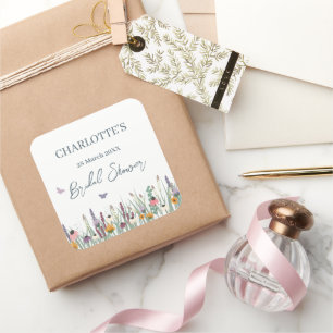 Wilde Blumen und Schmetterlinge Brautparty    Quadratischer Aufkleber