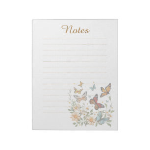 Wilde Blumen und Schmetterlinge Cottagecore Lined Notizblock