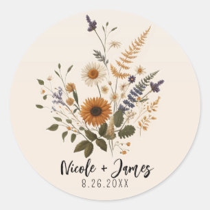 Wilde Blumen Vintage Blumenstrauß Boho-Hochzeit Runder Aufkleber