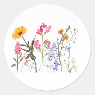 Wilde Blumen, Vintage-Botanik schöne Blumen Runder Aufkleber