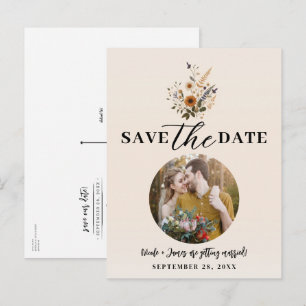 Wilde Blumen Vintage Floral Boho Heiratsdatum  Ankündigungspostkarte