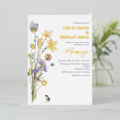Wilde Blumen Watercolor Gold Hochzeit Einladung (Stehend vorne)