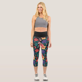 Wilde-Blumen-Wiederholungsmuster Capri Leggings