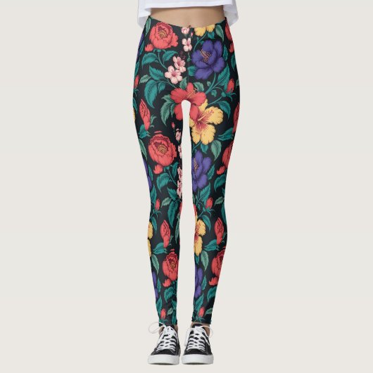 Wilde-Blumen-Wiederholungsmuster Leggings (Vorderseite)