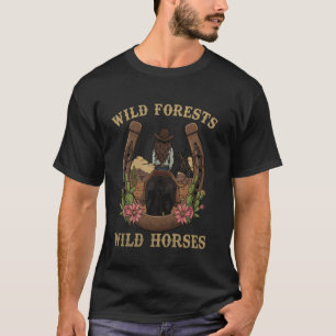 Wilde Blumen Wilde Pferde Retro Rodeo Western Zähl T-Shirt