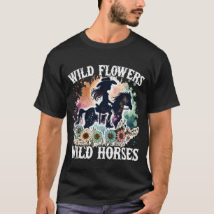 Wilde Blumen Wilde Pferde Retro Südlicher Sonnenun T-Shirt