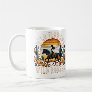 Wilde Blumen Wilde Pferde Sonnenuntergang Cowgirl Kaffeetasse