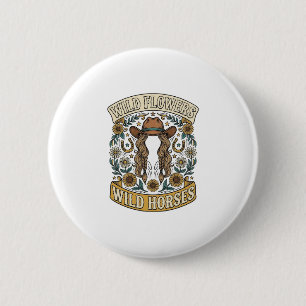 Wilde Blumen Wilde Pferde Vintage Western Floral D Button