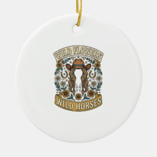 Wilde Blumen Wilde Pferde Vintage Western Floral D Keramik Ornament