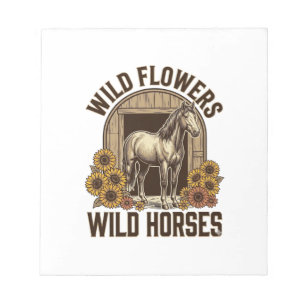 Wilde Blumen Wilde Pferde Vintage Western-Shirt De Notizblock