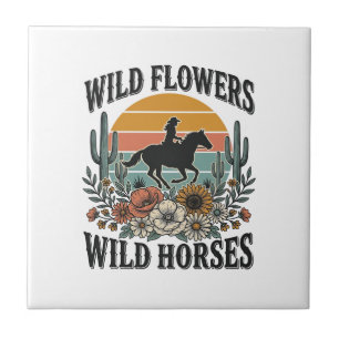 Wilde Blumen Wilde Pferde Western Blumenhemd Desi Fliese