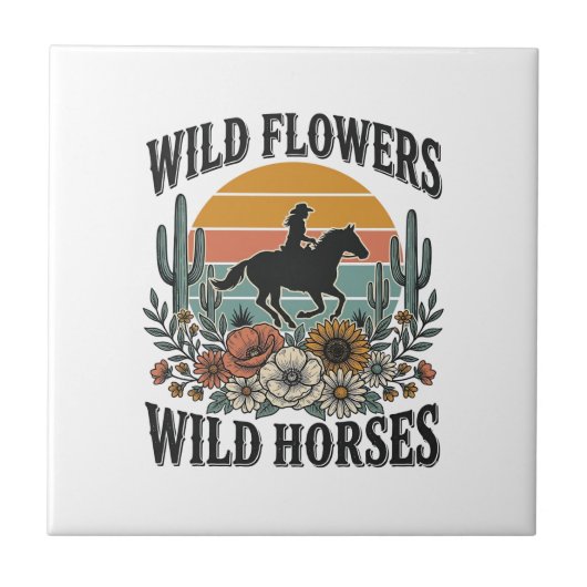 Wilde Blumen Wilde Pferde Western Blumenhemd Desi Fliese (Vorderseite)
