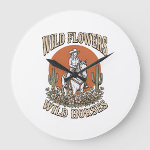 Wilde Blumen Wilde Pferde Western Cowgirl-Shirt De Große Wanduhr