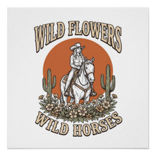 Wilde Blumen Wilde Pferde Western Cowgirl-Shirt De Poster