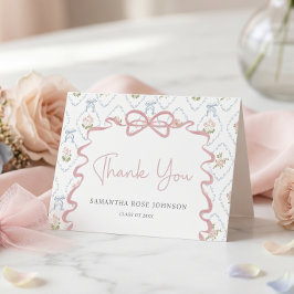 Wilde Blüten Rosa Schleife Abschluss Dankeskarten Dankeskarte