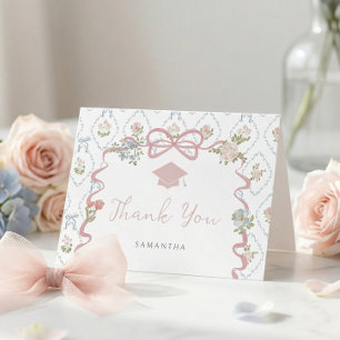Wilde Blüten Rosa Schleife Abschluss Dankeskarten Dankeskarte