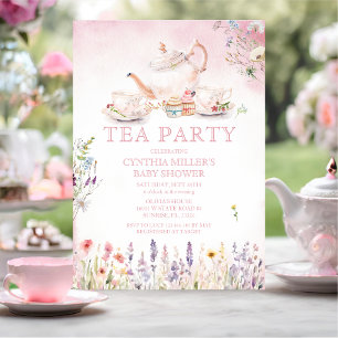 Wilde Blüten-Teeparty Rosa Florale Babyparty Einladung