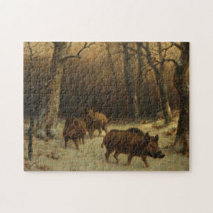 Wilde Boars im Schnee (von Rosa Bonheur) Puzzle
