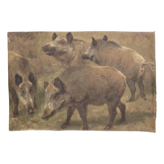 Wilde Boars in einer grasbewachsenen Landschaft (v Kissenbezug (Vorderseite-Links)