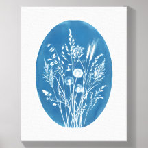 Wilde Botanicals Vintage-Cyanotypie-Oval-Kunstprin