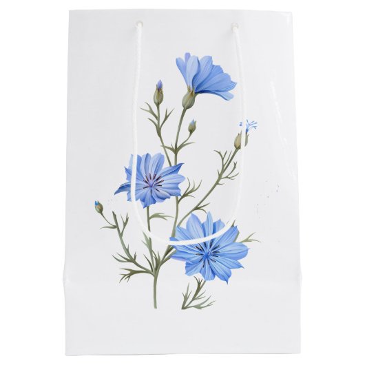 Wilde Chicorée Blume Botanische Wasserfarbenwelt Mittlere Geschenktüte (Rückseite)