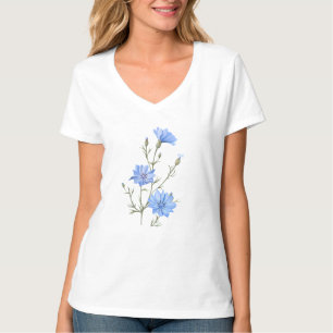 Wilde Chicorée Blume Botanische Wasserfarbenwelt T-Shirt