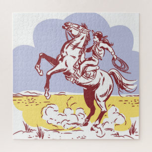 Wilde Cowgirl aus dem Westen: Vintage-Linienzeichn Puzzle