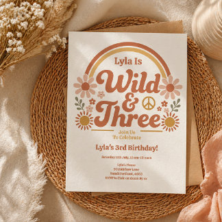 Wilde Dreibirthdayeinladung Mädchen | Retro Boho Einladung