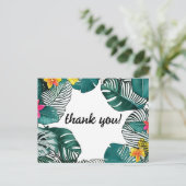 Wilde Dschungel Blätter Rosa Gelbe Hibiskus Blume Postkarte (Stehend Vorderseite)